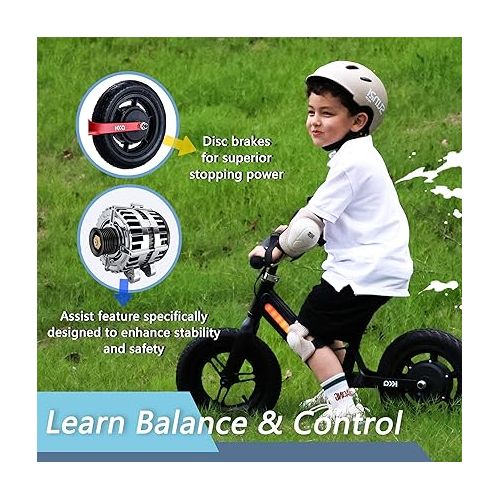  Electric Balance Bike for Kids 3-5 Years Old 12inch 9Mph Electric Mini Bike with Colorful Lights for Boy Girls 2 Speed 24V Lithium Battery 180W Adjustable Seat & Handle