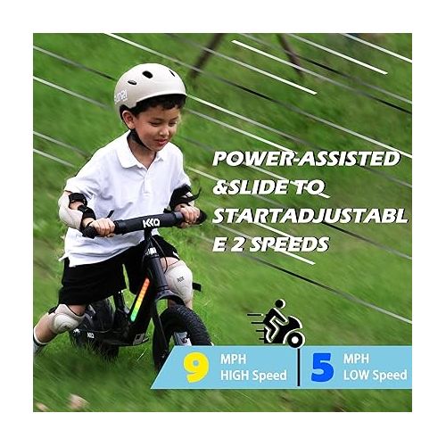  Electric Balance Bike for Kids 3-5 Years Old 12inch 9Mph Electric Mini Bike with Colorful Lights for Boy Girls 2 Speed 24V Lithium Battery 180W Adjustable Seat & Handle