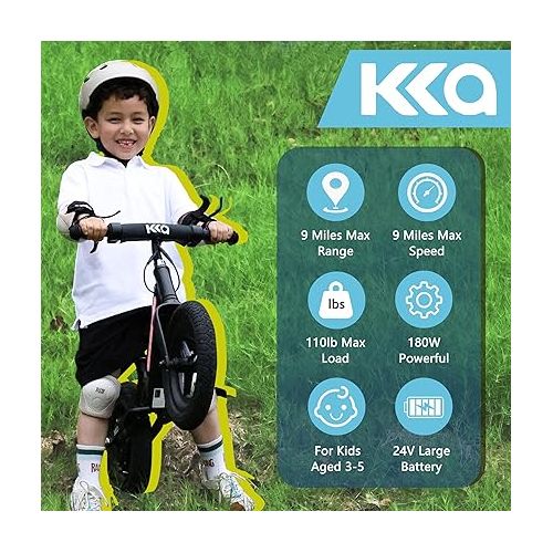  Electric Balance Bike for Kids 3-5 Years Old 12inch 9Mph Electric Mini Bike with Colorful Lights for Boy Girls 2 Speed 24V Lithium Battery 180W Adjustable Seat & Handle