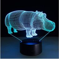 KKCHINA lights Acrylic Night Light 3D Led Night Light Hippo with 7 Colors Mood Lamp for Home Decoration Hippopotamus Table Lamp Amazing Optical Illusion Lighting