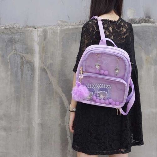  KKEY Ita Bag Leather Backpack Transparent Itabags Anime Bag Decorable Clear Bag(purple)