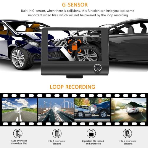  Car Dash Cam KKGG Backup Dashboard Digital Camera Recorder 4 1080P Dual Lens LCD Vehicle Video Rear View Reversing Driving Camcorder Parking Monitor Loop Recording Night Vision G-S