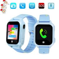KKLE Kids Phone Smart Watch, GPS Tracker Smart Watches for Children Girls Boys 1.44inch Touch Screen Camera Waterproof SOS Smart Cell Phone Watch(Blue)
