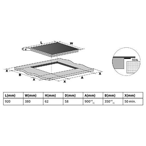  [아마존베스트]KKT KOLBE KKT Piston IND9020RL Extra Wide Induction Hob/92cm Large/Booster Schnellaufheiz Function/Hob Frameless/Ceran Field/Timer/Built in Hob