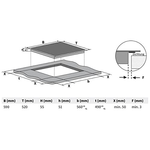  KKT KOLBE KF592RL Glass Ceramic Hob 59 cm / Automatic / 7.2 kW / 9 Levels / 4 Zones / Frameless / Dual Zone / Touch Slider / Roasting Dish Zone / Automatic Timer