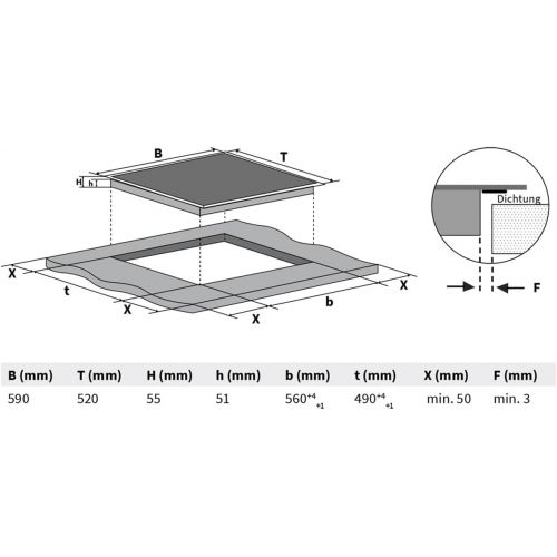  KKT KOLBE KF592RL Glass Ceramic Hob 59 cm / Automatic / 7.2 kW / 9 Levels / 4 Zones / Frameless / Dual Zone / Touch Slider / Roasting Dish Zone / Automatic Timer