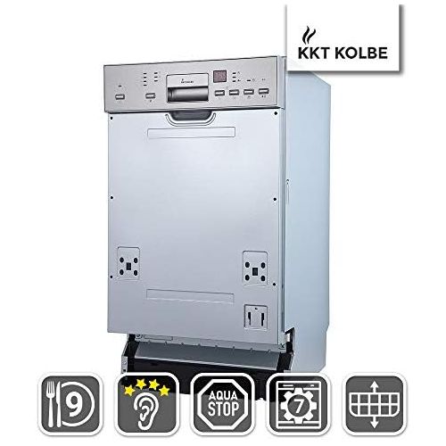  [아마존베스트]KKT KOLBE Under-mountable dishwasher / partially integrated dishwasher / 45 cm / stainless steel / AquaStop / height-adjustable upper basket / 7 rinsing programs / 9 place settings