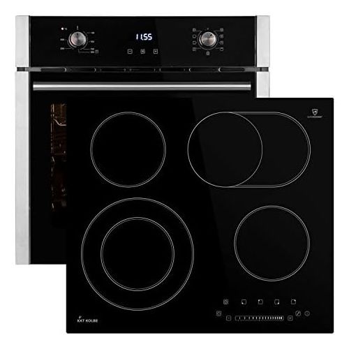  [아마존베스트]KKT KOLBE Self-sufficient stove set: 60 cm built-in oven EB8010ED + 59 cm glass ceramic hob KFS59RL / hot air / grill / roasting system / automatic timer / telescopic pull-outs / d