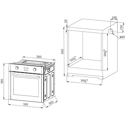  [아마존베스트]KKT KOLBE Self-sufficient stove set: 60 cm built-in oven EB8010ED + 59 cm glass ceramic hob KFS59RL / hot air / grill / roasting system / automatic timer / telescopic pull-outs / d