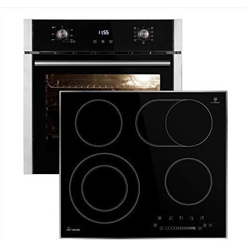  [아마존베스트]KKT KOLBE Self-sufficient cooker set: 60 cm built-in oven EB8010ED + 59 cm glass ceramic hob KFS59ED / hot air / grill / roasting system / automatic timer / telescopic pull-outs /