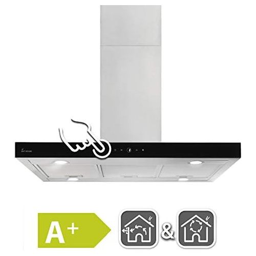  [아마존베스트]KKT KOLBE Extractor hood/island hood / 90 cm / stainless steel / black glass / extra quiet / energy class A+ / 9 levels / LED lighting / TouchSelect sensor buttons / Delta Island T