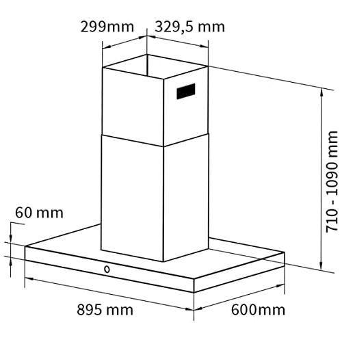  [아마존베스트]KKT KOLBE Extractor hood/island hood / 90 cm / stainless steel / black glass / extra quiet / energy class A+ / 9 levels / LED lighting / TouchSelect sensor buttons / Delta Island T