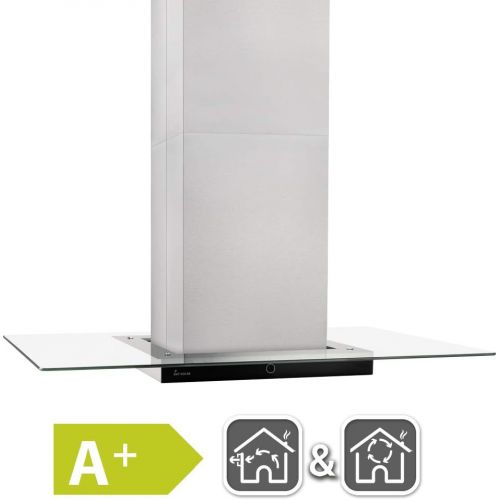  [아마존베스트]KKT KOLBE Premium Island Hood 90 cm Stainless Steel Clear Glass Extra Quiet Energy Class A + 9 Levels LED Lighting Display Touch Select Sensor Buttons