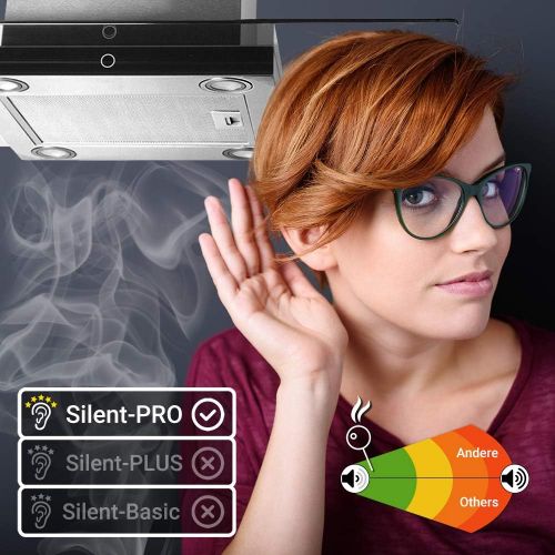  [아마존베스트]KKT KOLBE Premium Island Hood 90 cm Stainless Steel Clear Glass Extra Quiet Energy Class A + 9 Levels LED Lighting Display Touch Select Sensor Buttons