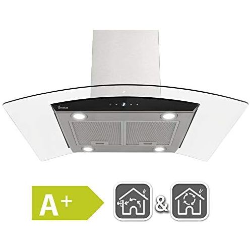  [아마존베스트]KKT KOLBE Premium Cooker Hood / Island Hood / 90 cm / Stainless Steel / Clear Glass / Extra Quiet / Energy Class A+ / 9 Levels / LED Lighting / Display / Touch Select Sensor Button