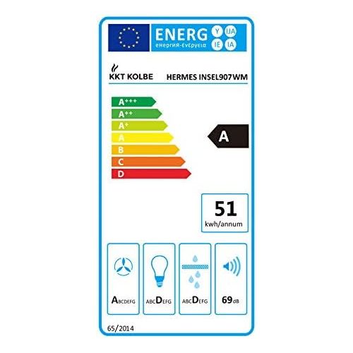  [아마존베스트]HERMES-ISEL-907WM KKT KOLBE Head-Free Extractor Hood (90 cm, Stainless Steel, White Glass, Extra Quiet, Smart App, 4 Levels, RGB LED Lighting, Display, TouchSelect Sensor Buttons)