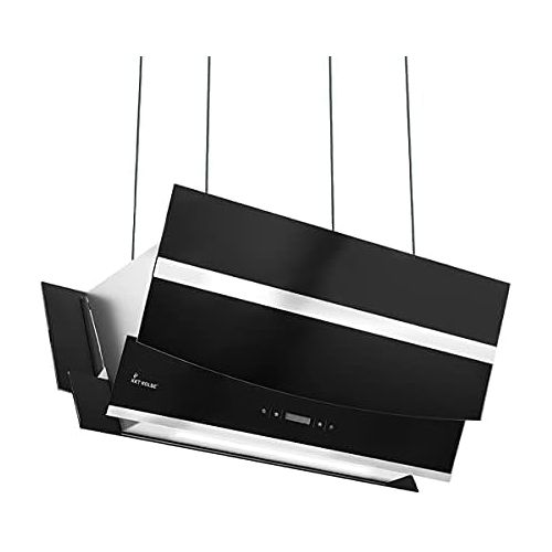  [아마존베스트]KKT KOLBE Hermes Island 907SM Head-Free Cooker Hood 90 cm Stainless Steel Black Glass Smart App 4 Levels RGB LED Lighting Display Touch Select Sensor Buttons