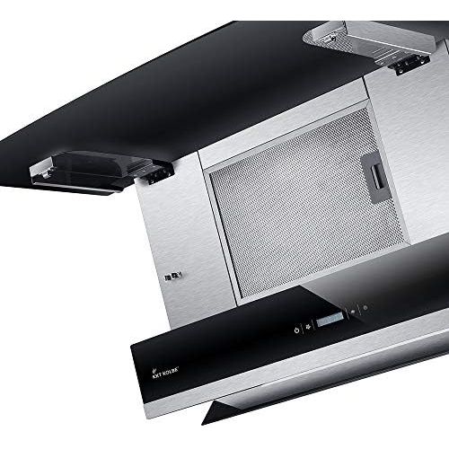  [아마존베스트]KKT KOLBE Hermes Island 907SM Head-Free Cooker Hood 90 cm Stainless Steel Black Glass Smart App 4 Levels RGB LED Lighting Display Touch Select Sensor Buttons