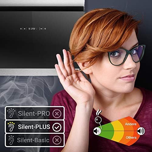  [아마존베스트]KKT KOLBE Cooker Hood 60 cm Stainless Steel Black Glass Extra Quiet LED Lighting 4 Levels Touch Control Automatic Timer