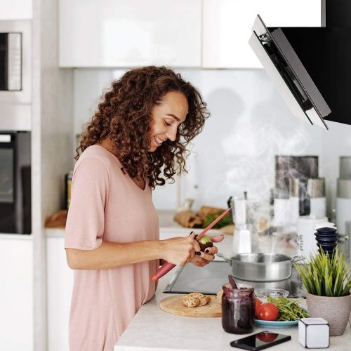  [아마존베스트]KKT KOLBE Cooker Hood 60 cm Stainless Steel Black Glass Extra Quiet LED Lighting 4 Levels Touch Control Automatic Timer