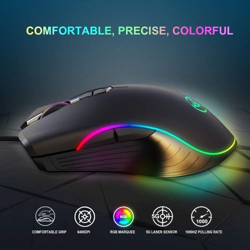  KKUYI Scorpion Gaming Mouse Wired, Ergonomic Optical Mouse 7 RGB Backlit Modes, 7 Programmable Buttons 6400 DPI PC Gaming Mice for Laptop Computer MacBook