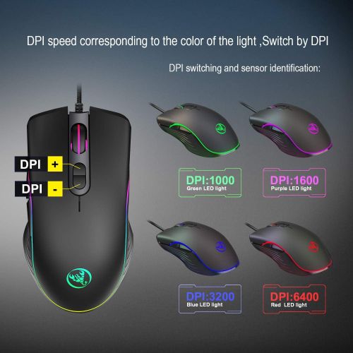  KKUYI Scorpion Gaming Mouse Wired, Ergonomic Optical Mouse 7 RGB Backlit Modes, 7 Programmable Buttons 6400 DPI PC Gaming Mice for Laptop Computer MacBook