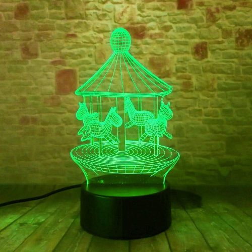  KKXXYD Creative 3D Illusion Lamp Led Night Light Carousel Discoloration Colorful Atmosphere Lamp Novelty Lighting Baby Bedroom Gifts