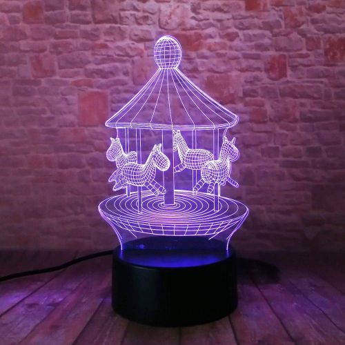  KKXXYD Creative 3D Illusion Lamp Led Night Light Carousel Discoloration Colorful Atmosphere Lamp Novelty Lighting Baby Bedroom Gifts
