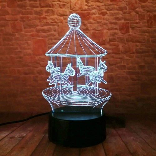  KKXXYD Creative 3D Illusion Lamp Led Night Light Carousel Discoloration Colorful Atmosphere Lamp Novelty Lighting Baby Bedroom Gifts