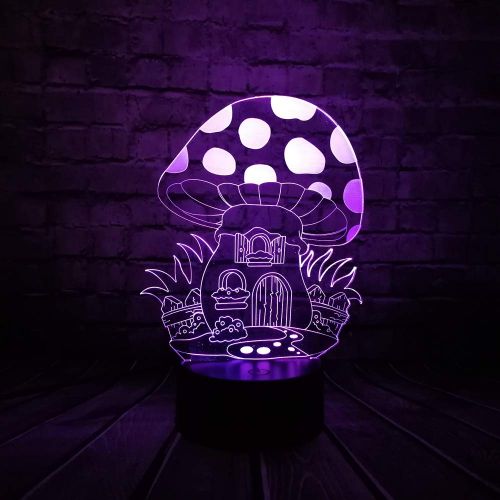  KKXXYD Creative Novelty Lighting 3D Cartoon Cute Mushroom House Acrylic Atmosphere Night Light Vision Color Change USB Led Lamp