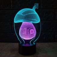 KKXXYD 3D Cartoon Cute Fairy Tale Mushroom House Mixed Color Illusion Led Night Lights Mood Lamp Lighting