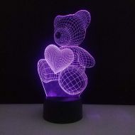 KKXXYD 3D USB Led Lamp Cartoon Cute Heart Bear Illusion Night Light Baby Children Sleeping Lighting Bedroom Home Decor