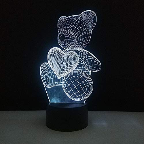  KKXXYD 3D USB Led Lamp Cartoon Cute Heart Bear Illusion Night Light Baby Children Sleeping Lighting Bedroom Home Decor