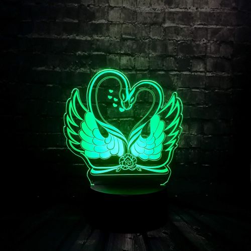  KKXXYD Romantic Rose Double Swan 3D USB Led Lamp Lover Kiss Style Sweet Heart Gift 7 Colors Change Gradient Mood Night Light Decor