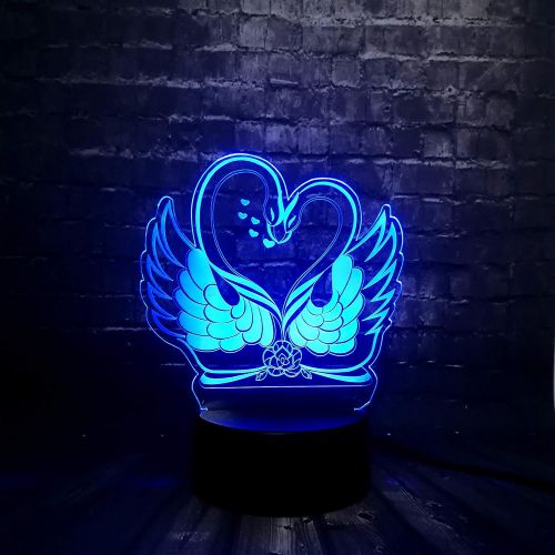  KKXXYD Romantic Rose Double Swan 3D USB Led Lamp Lover Kiss Style Sweet Heart Gift 7 Colors Change Gradient Mood Night Light Decor