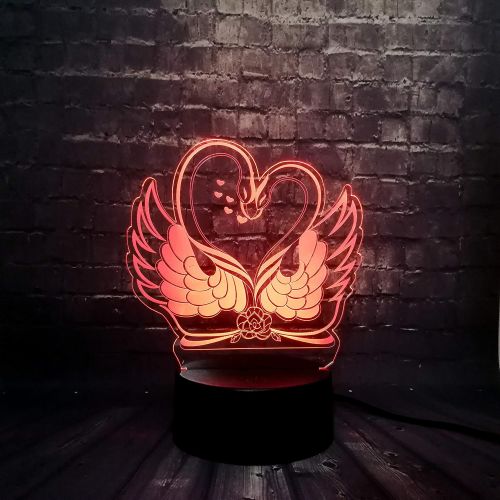 KKXXYD Romantic Rose Double Swan 3D USB Led Lamp Lover Kiss Style Sweet Heart Gift 7 Colors Change Gradient Mood Night Light Decor