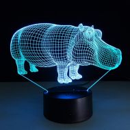 KKXXYD 3D Led Night Light with 7 Colors Mood Lamp for Home Decoration Hippopotamus Table Lamp Amazing Optical Illusion Lighting