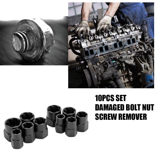  Anself 10pcs Set Damaged Bolt Nut Screw Remover Tool Kit Extractor Removal Tools