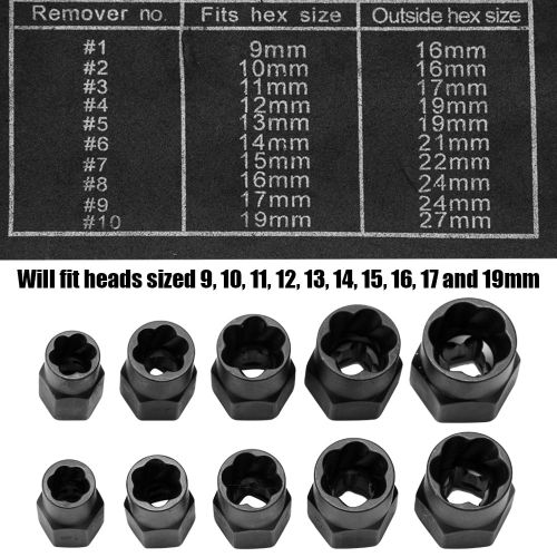  Anself 10pcs Set Damaged Bolt Nut Screw Remover Tool Kit Extractor Removal Tools