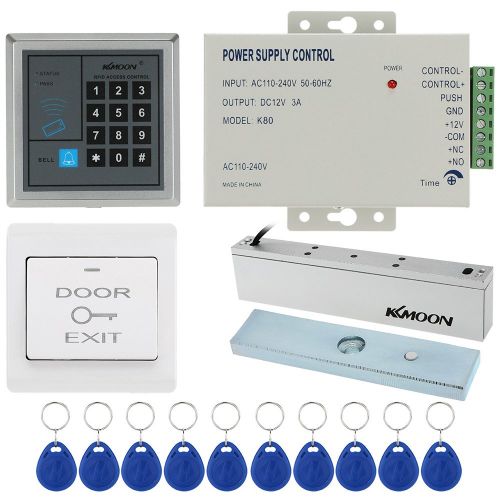  KKmoon Door Entry Access Control System Kit, Keypad Door Access Host Controller with 180KG396lb Electric Magnetic Lock & Door Switch & DC12V Power Supply & 10pcs 125KHz RFID Cards