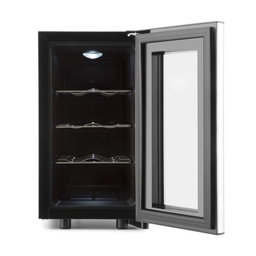  KLARSTEIN Klarstein Vinovista Picollo - Weinkuehlschrank, Getrankekuehlschrank, 24 Liter, 8 Flaschen, 3 Regaleinschuebe, LED-Beleuchtung, gerauscharm, regelbare Temperatur von 8°-18°C, schwarz-