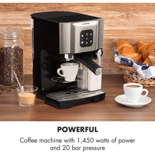  KLARSTEIN BellaVita Coffee Maker, Self-Cleaning System, 3-in-1 Function for Espresso, Cappuccino, Latte Macchiato, 20-Bar Pump, 1450 W, 1.4L (0.4 gallon) Water Tank, Removable Drip