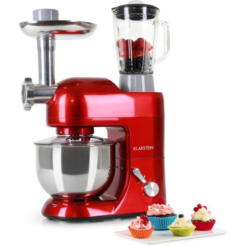  [아마존베스트]KLARSTEIN Lucia Rossa Kitchen Machine  Multi-function Stand Mixer  1300 Watts  5.3 qt Bowl  1.3 qt Mixing Glass  Meat Grinder  Pasta Maker  Blender  Red