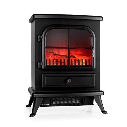  KLARSTEIN St. Moritz Electric Fireplace, Heater, 1500 Watts, Flame Simulation, Built-in Fan Heater, Glass Front Panel, Nostalgic Design, Adjustable Flame Brightness, Light Black