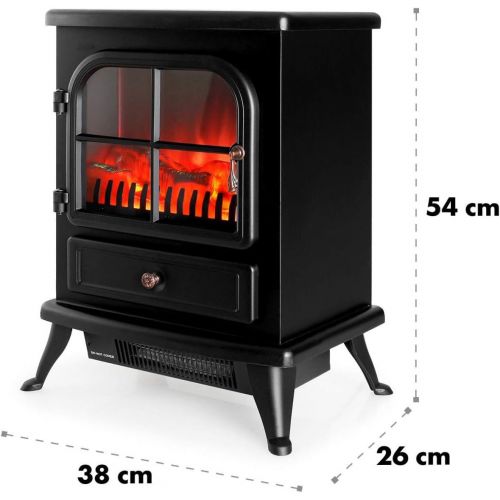  KLARSTEIN St. Moritz Electric Fireplace, Heater, 1500 Watts, Flame Simulation, Built-in Fan Heater, Glass Front Panel, Nostalgic Design, Adjustable Flame Brightness, Light Black