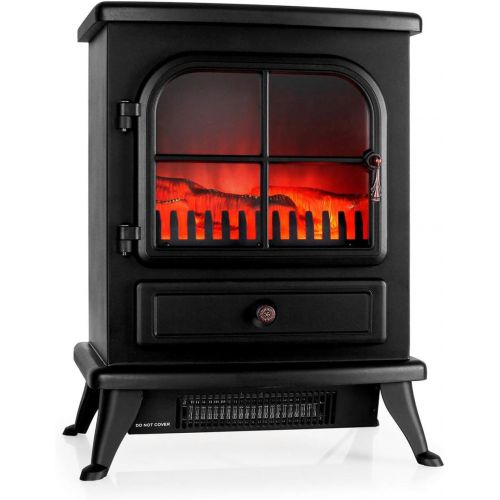  KLARSTEIN St. Moritz Electric Fireplace, Heater, 1500 Watts, Flame Simulation, Built-in Fan Heater, Glass Front Panel, Nostalgic Design, Adjustable Flame Brightness, Light Black