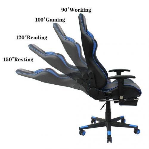  KLB Sport Ergonomic Gaming Chair Racing Style Adjustable Height High-Back PC Computer Chair with Headrest, Footrest and Lumbar Massage Support Executive Office Chair