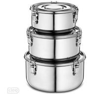 [아마존베스트]KLEE UTENSILS Klee Utensils 3-Piece Airtight Stainless Steel Food Storage Containers with Lids