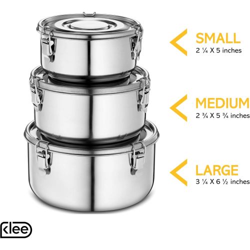  [아마존베스트]KLEE UTENSILS Klee Utensils 3-Piece Airtight Stainless Steel Food Storage Containers with Lids