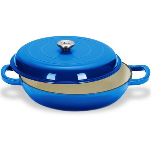  KLEE UTENSILS Klee Enameled Cast Iron Covered Casserole Dish with Lid, 3.8 Qt, 12-inch (Blue)